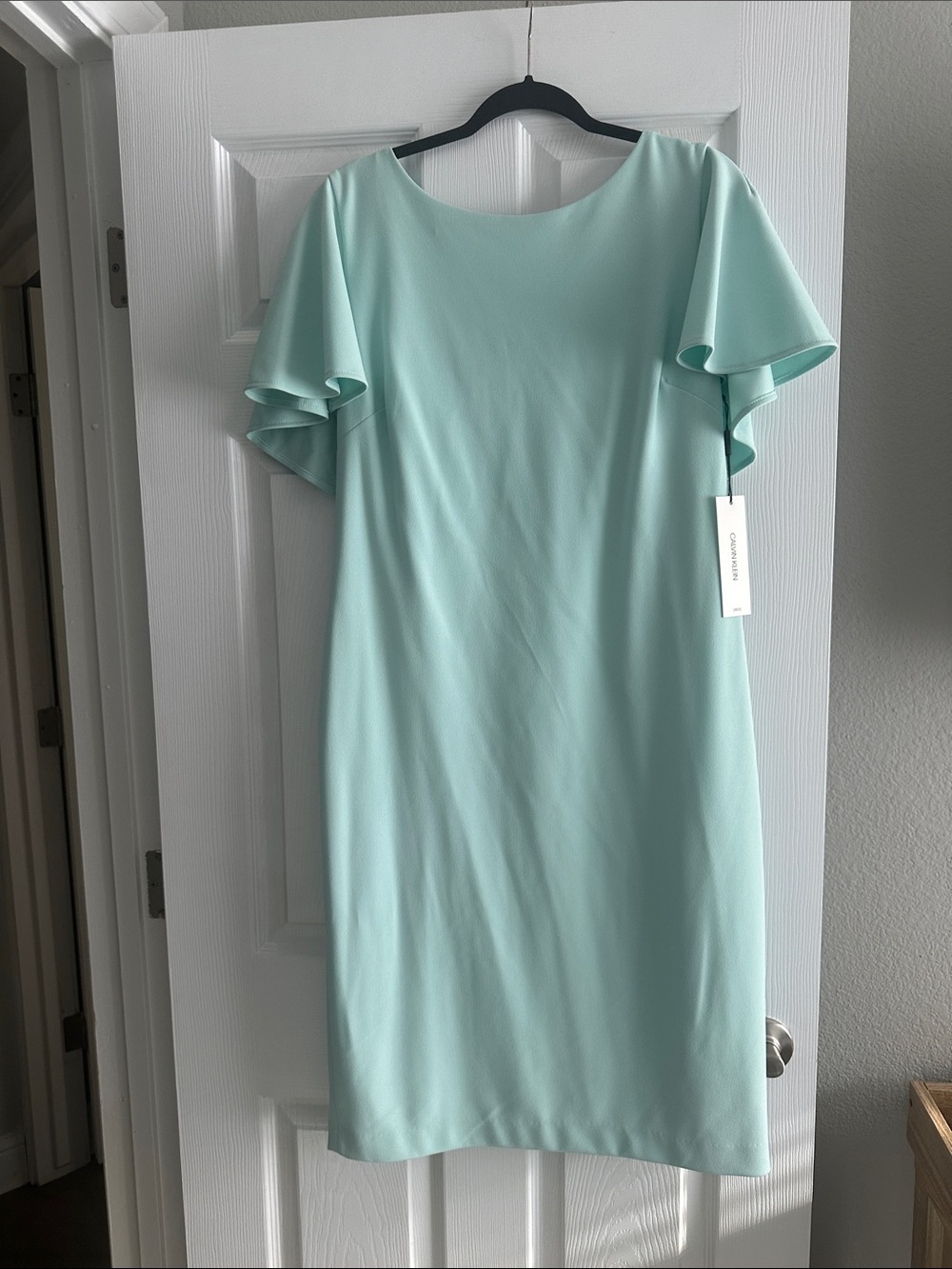 Calvin Klein Mint Green Flutter-Sleeve Midi Dress
